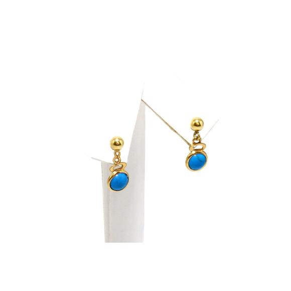 Girls .52 ct Turquoise bezel Drop Earrings/ Premium Quality 1/20 14K Gold Filled - Picture 8 of 9